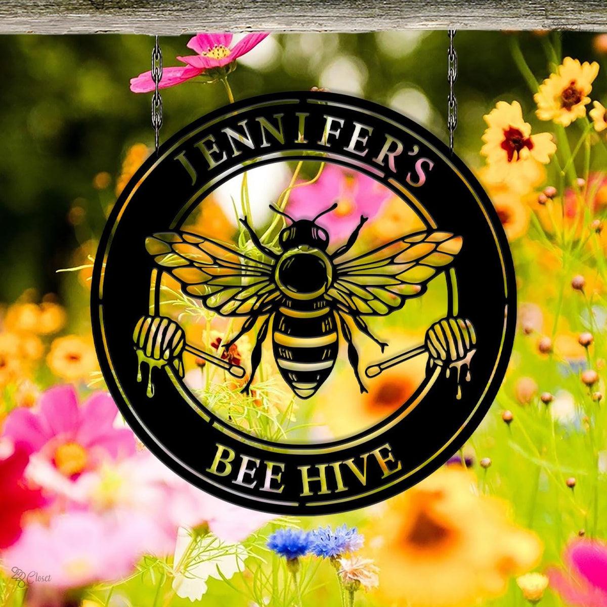 Personalized Honey Bee Sign, Custom Metal Bee Decor,Gift for Gardener Bee Keeper,Bee Hive Garden, Welcome Family Bee Sign,Custom Garden Sign