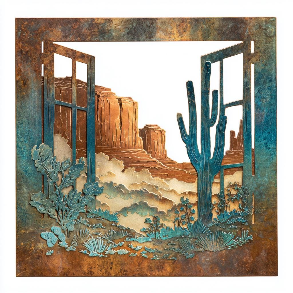 Southwestern Desert Metal Wall Art, Rustic Cactus, Western Landscape Decor, UV Printed Aluminum Sign