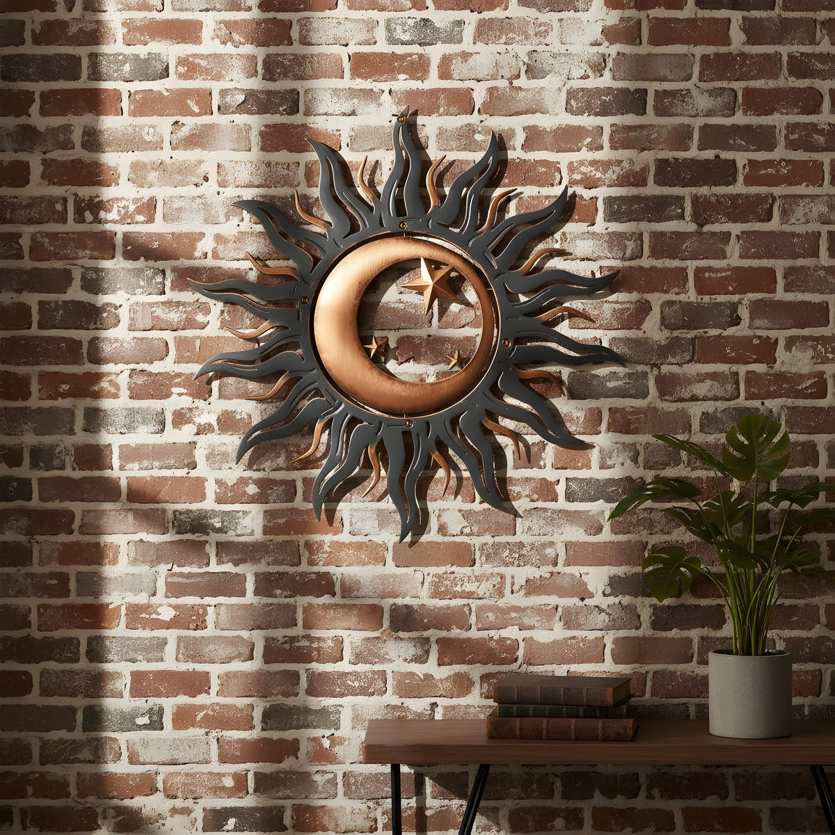 Celestial Sun Moon Metal Wall Art, Rustic Boho Garden Decor, UV Printed Aluminum Sculpture