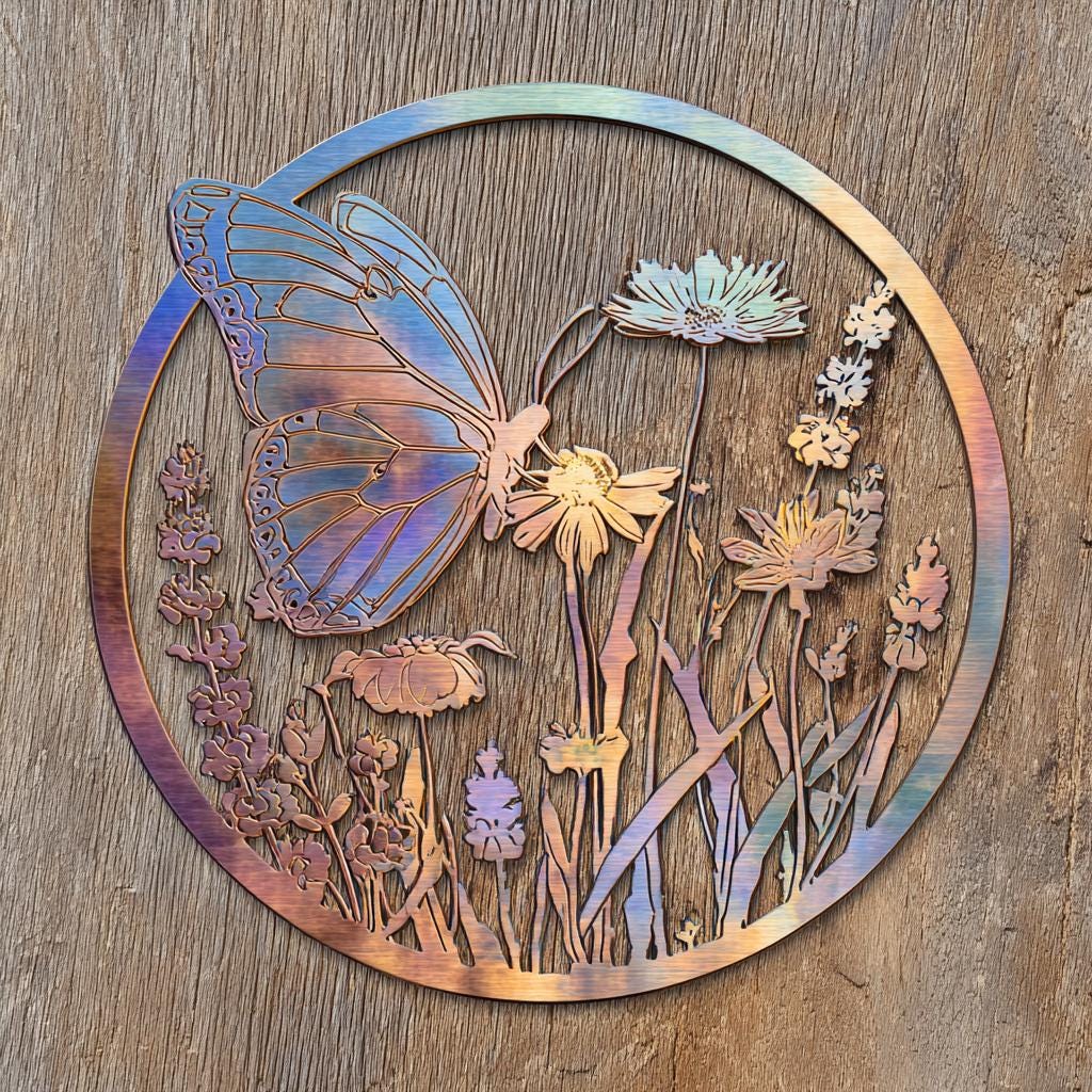 Butterfly Wildflower Metal Wall Art, UV Printed Aluminum Garden Decor