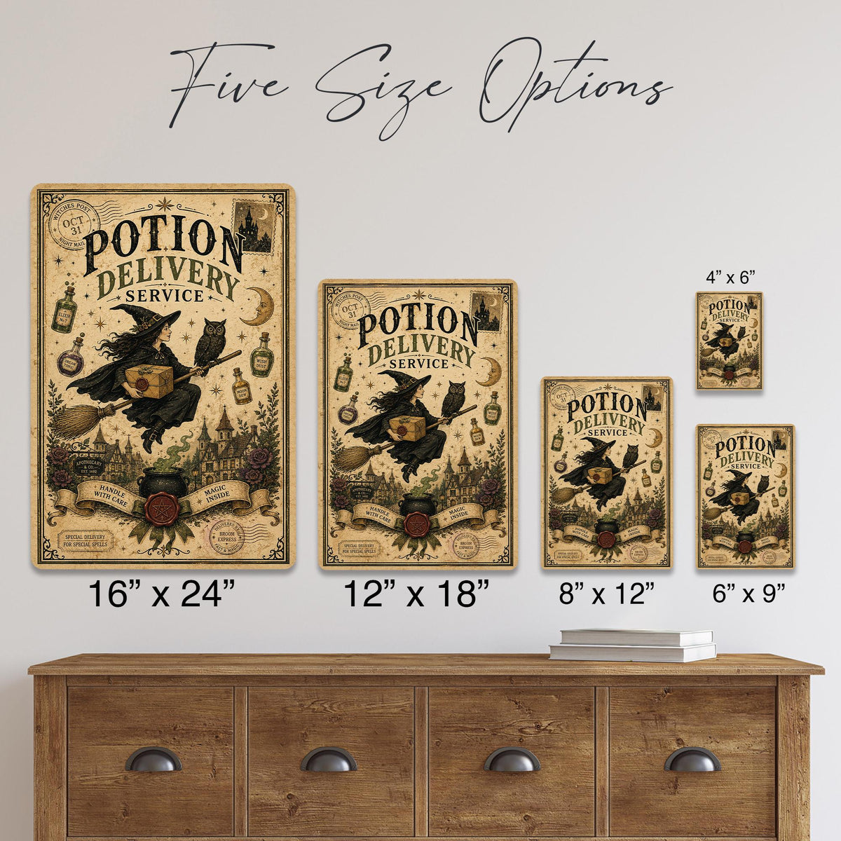 Potion Delivery Service Metal Sign, Witch Decor, Witch Wall Art, Halloween Sign, Halloween Decor, Witchy Decor, Spooky Decor, Flying Witch