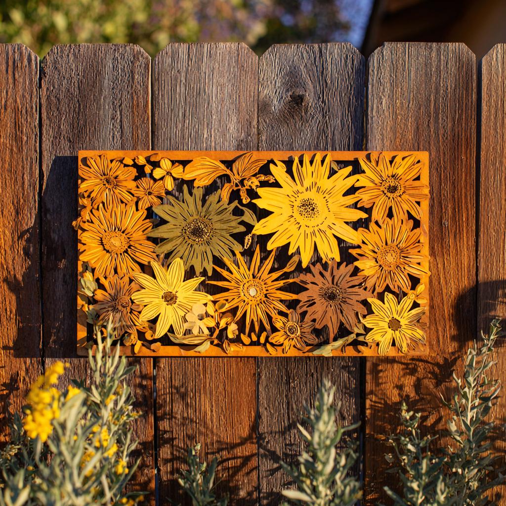 Sunflower Bee Metal Wall Art, UV Printed Aluminum Garden Decor Sign
