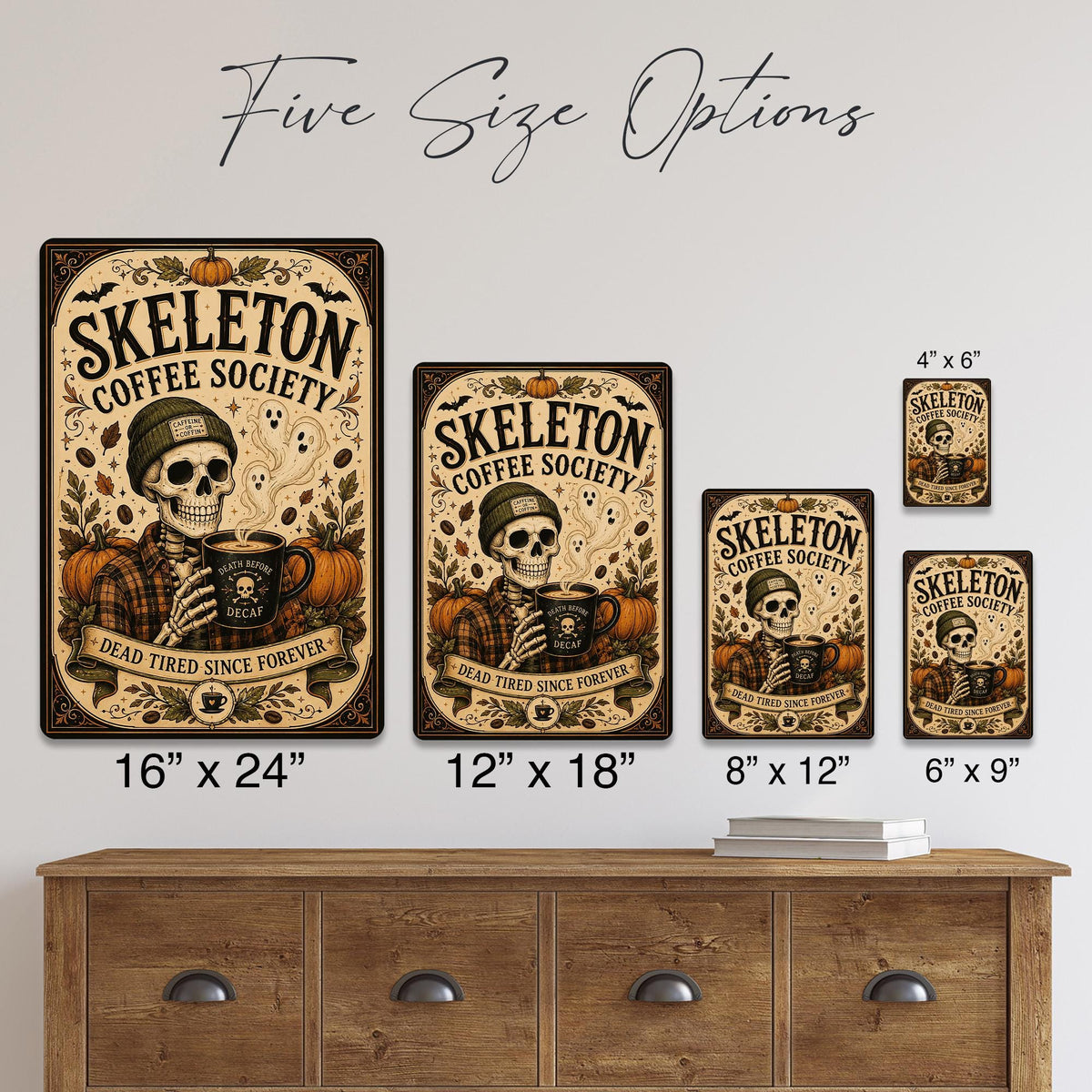 Skeleton Coffee Society Metal Sign, Dead Tired Forever, Halloween Decor, Skeleton Sign, Halloween Coffee, Spooky Coffee, Coffee Lover Gift