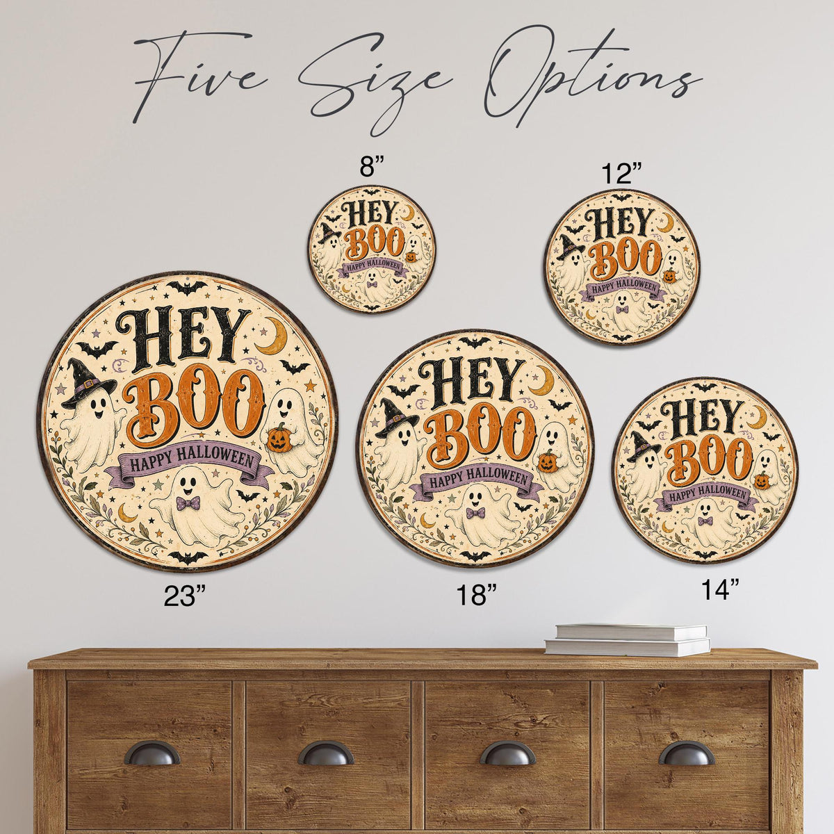 Hey Boo Sign, Round Metal Halloween Sign, Cute Ghost Decor, Boo Sign, October Decor, Halloween Wall Art, Happy Halloween, Halloween Lover