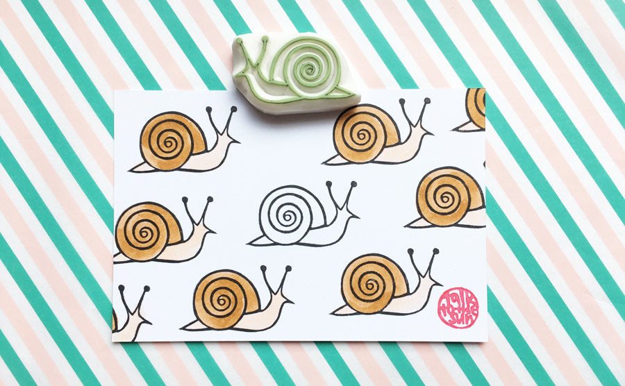 Snail Rubber Stamp | Hand Carved Stamp | Woodland Animal Design