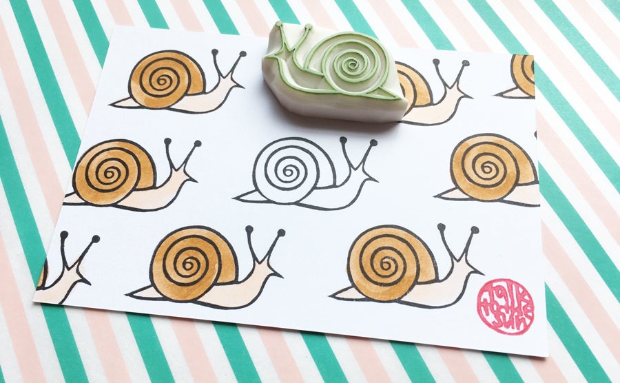 Snail Rubber Stamp | Hand Carved Stamp | Woodland Animal Design