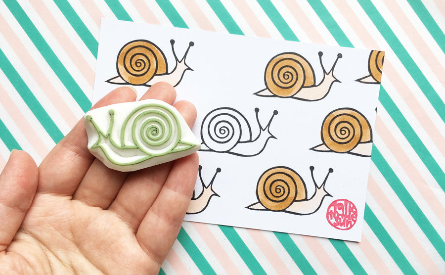 Snail Rubber Stamp | Hand Carved Stamp | Woodland Animal Design
