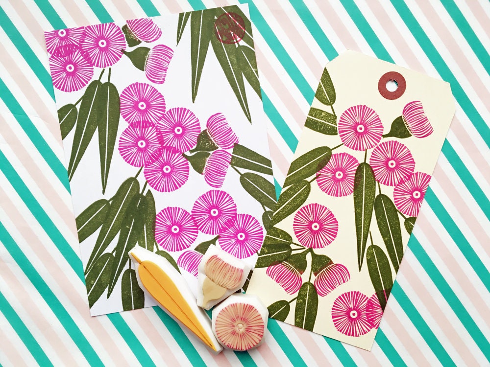 Eucalyptus Rubber Stamp Set | Hand Carved Stamps | Australian Botanical Design