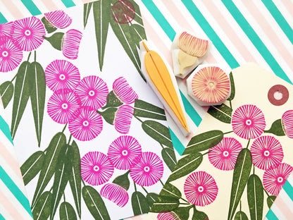 Eucalyptus Rubber Stamp Set | Hand Carved Stamps | Australian Botanical Design