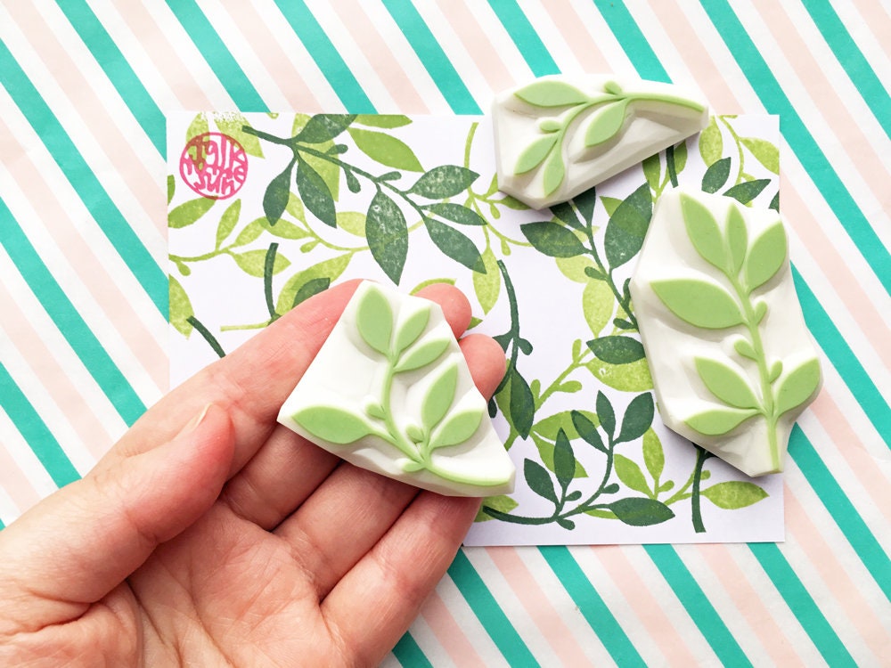 Leaf Foliage Rubber Stamp Set | Hand Carved Stamps | Botanical Design