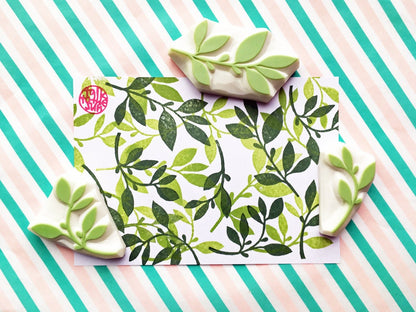 Leaf Foliage Rubber Stamp Set | Hand Carved Stamps | Botanical Design