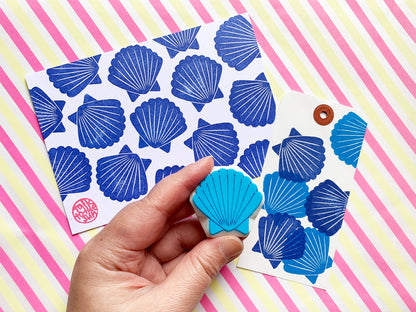 Scallop Shell Rubber Stamp | Hand Carved Stamp | Summer Inspired Marine Life Design