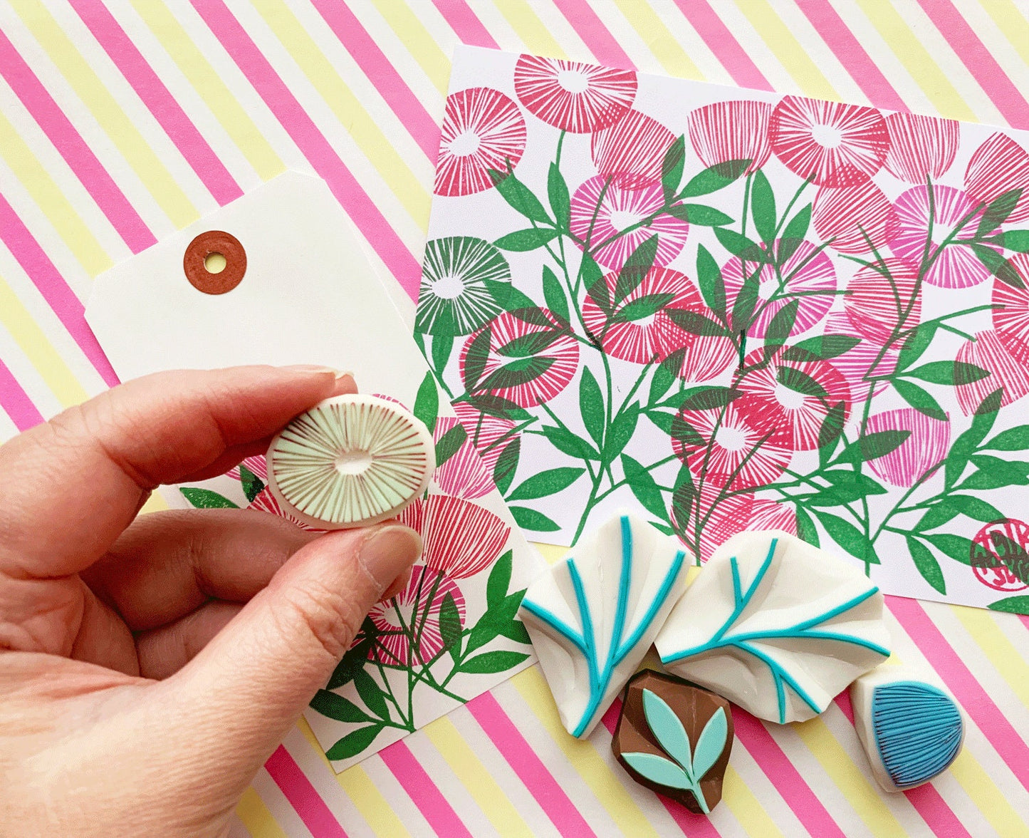 Flower & Leaf Rubber Stamp Set | Hand Carved Stamps | Botanical Design | Style No.1