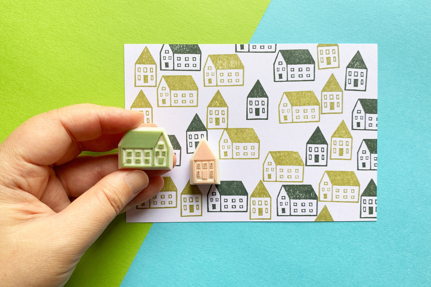 House Rubber Stamp Set | Hand Carved Stamps | Journaling & Card Making | Style No.1