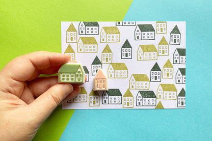 House Rubber Stamp Set | Hand Carved Stamps | Journaling & Card Making | Style No.1