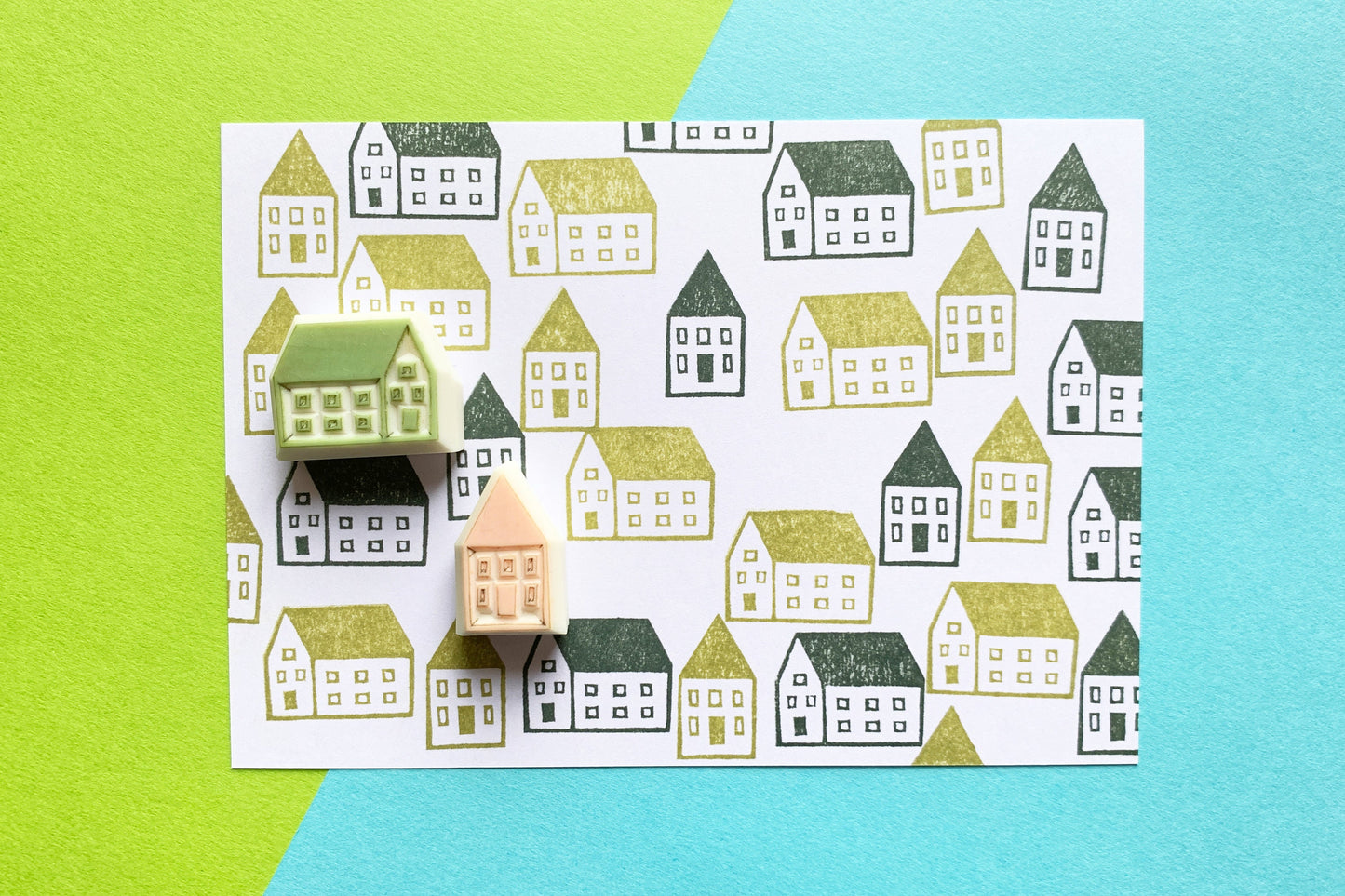 House Rubber Stamp Set | Hand Carved Stamps | Journaling & Card Making | Style No.1
