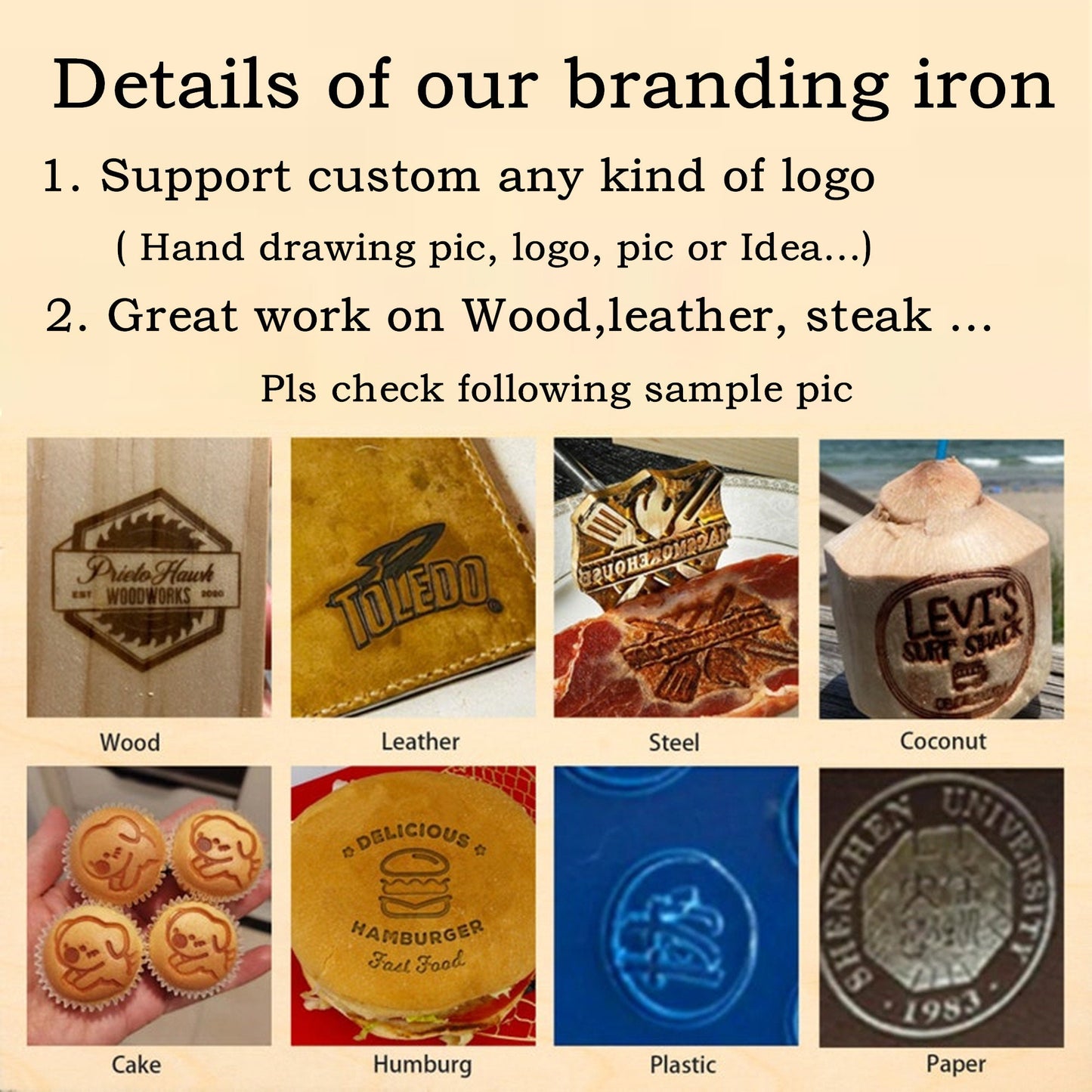 Custom Food Stamp Food Branding Iron, Personalized stamp, Cake logo, Bread logo, Custom wood food cake iron bread hot stamp logo