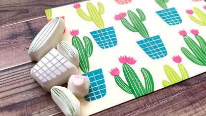 Cactus Rubber Stamp Set | Hand Carved Stamps | Botanical Design | Style No.3