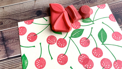 Cherry Rubber Stamp Set | Hand Carved Stamps | Fruit Design