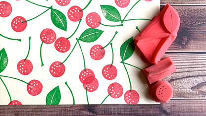 Cherry Rubber Stamp Set | Hand Carved Stamps | Fruit Design