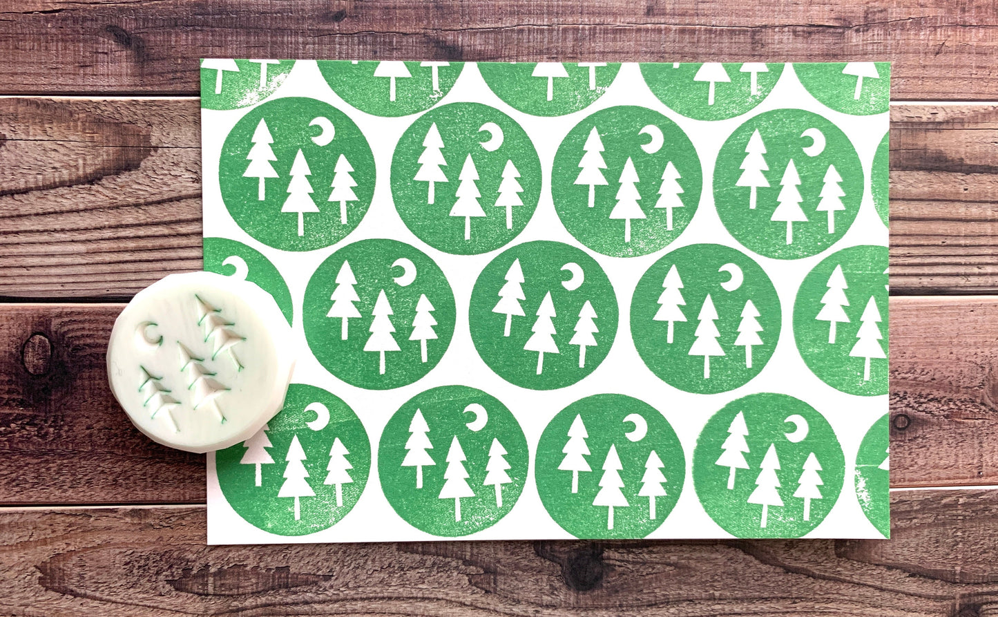 Forest Rubber Stamp | Hand Carved Stamp | Journaling & Card Making