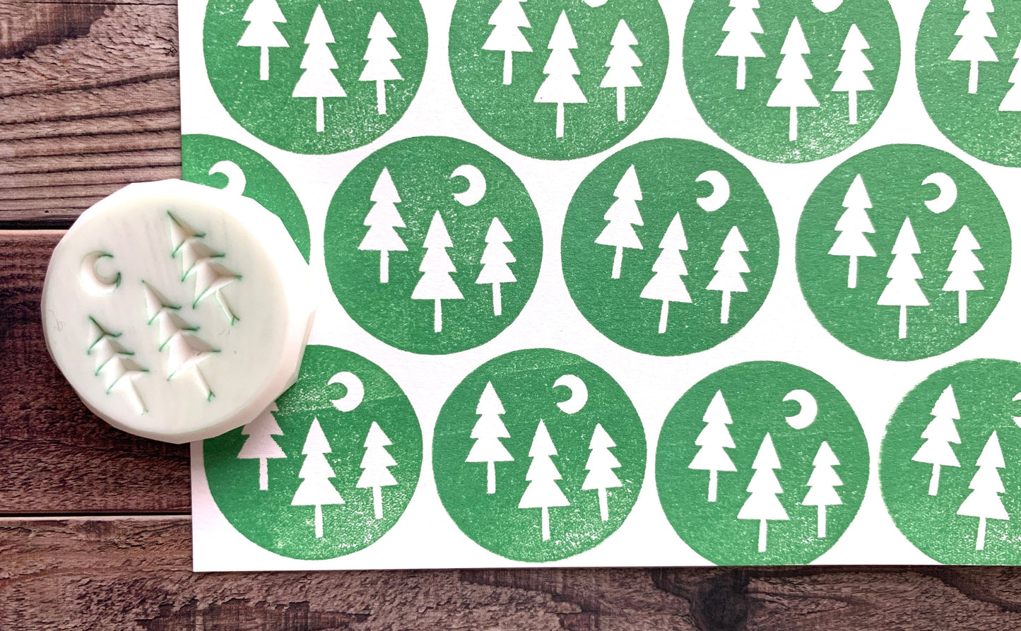 Forest Rubber Stamp | Hand Carved Stamp | Journaling & Card Making