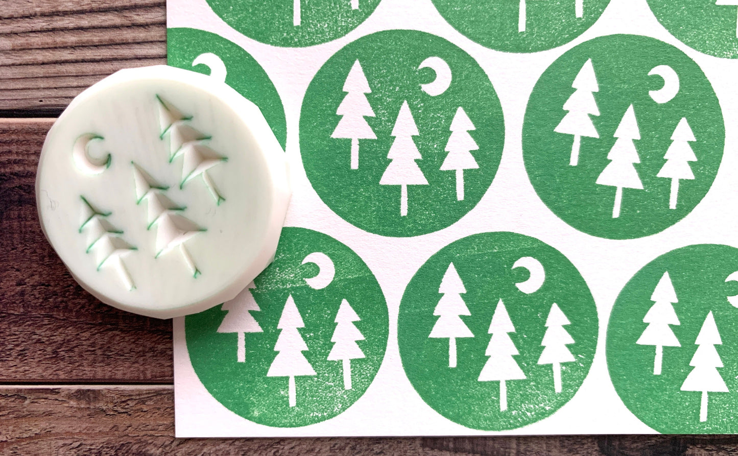 Forest Rubber Stamp | Hand Carved Stamp | Journaling & Card Making