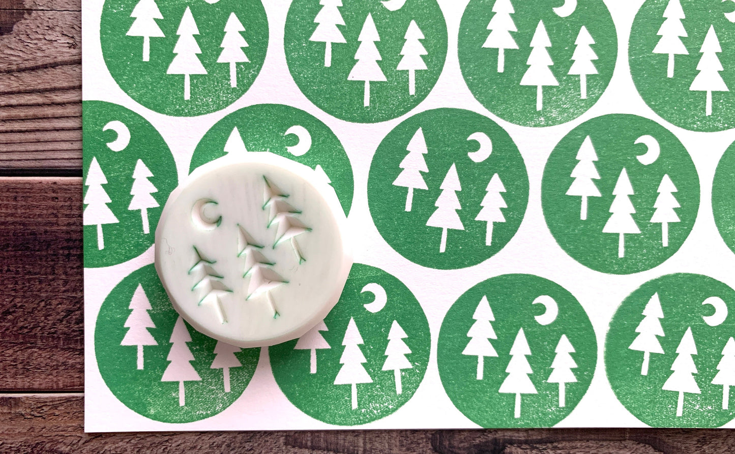 Forest Rubber Stamp | Hand Carved Stamp | Journaling & Card Making