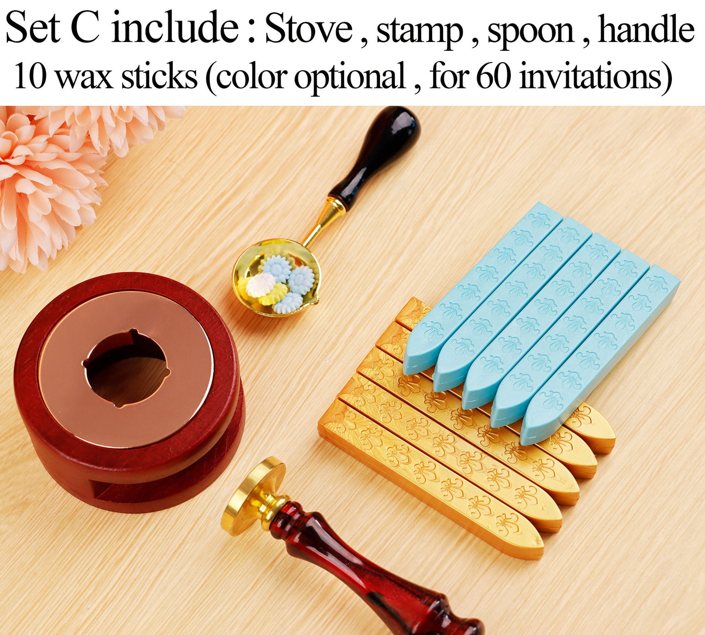 Custom wax seal stamp kit for wedding invitation , Custom wax stamp kit for gift , Wax seal kit , Initial wax seal stamp custom for gift