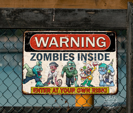 Warning Zombies Inside Sign Enter At Your Own Risk Warning Plaque The Undead Fence Sign Ghoul Wall Art Garage Halloween 108122001074