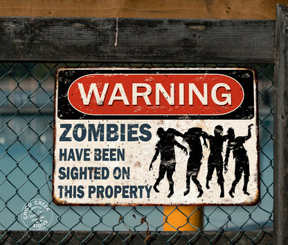 Warning Zombie Sign, Halloween Sign, Zombie Lover, Zombie Gifts, Rustic Metal Sign, Warning Signs, Keep Off Property, Zombie Decor