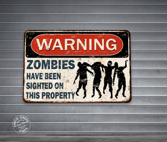 Warning Zombie Sign, Halloween Sign, Zombie Lover, Zombie Gifts, Rustic Metal Sign, Warning Signs, Keep Off Property, Zombie Decor