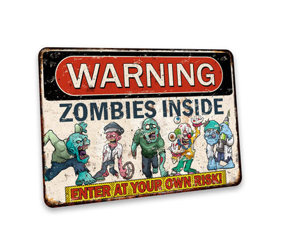 Warning Zombies Inside Sign Enter At Your Own Risk Warning Plaque The Undead Fence Sign Ghoul Wall Art Garage Halloween 108122001074
