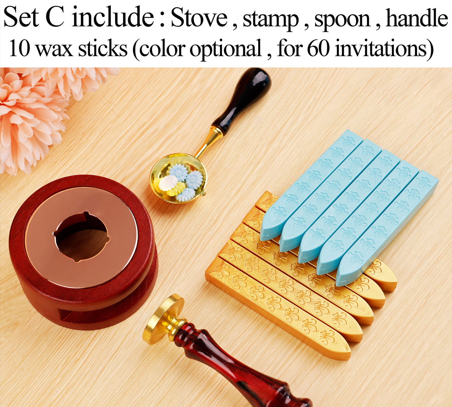 Custom initial wax seal stamp kit for gift , Custom wax seal kit for wedding , Monogram wax seal stamp kit , Custom wax stamp seal