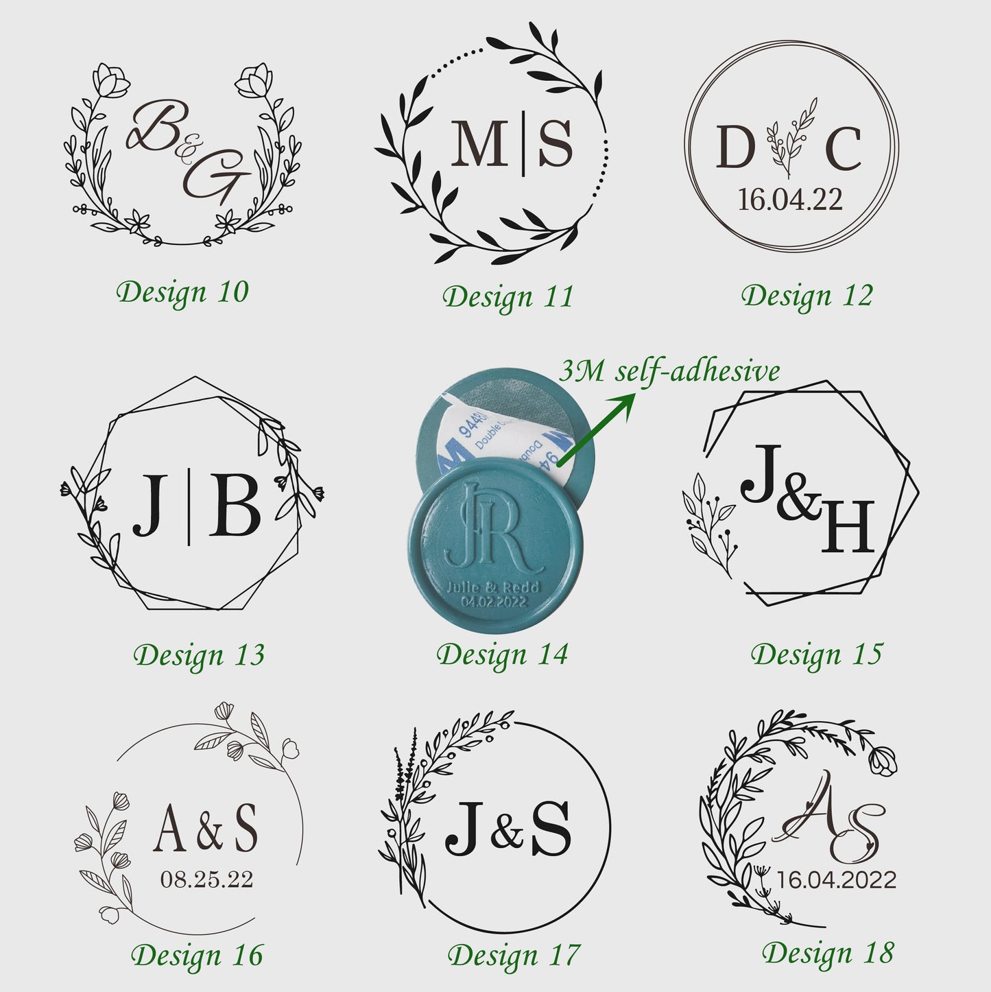 Custom Self-Adhesive Wax Seals, Wax Seal Stickers, Wedding Wax Seal Stickers, Monogram Self-Adhesive Wax Seal Stickers, Custom Wax Seals