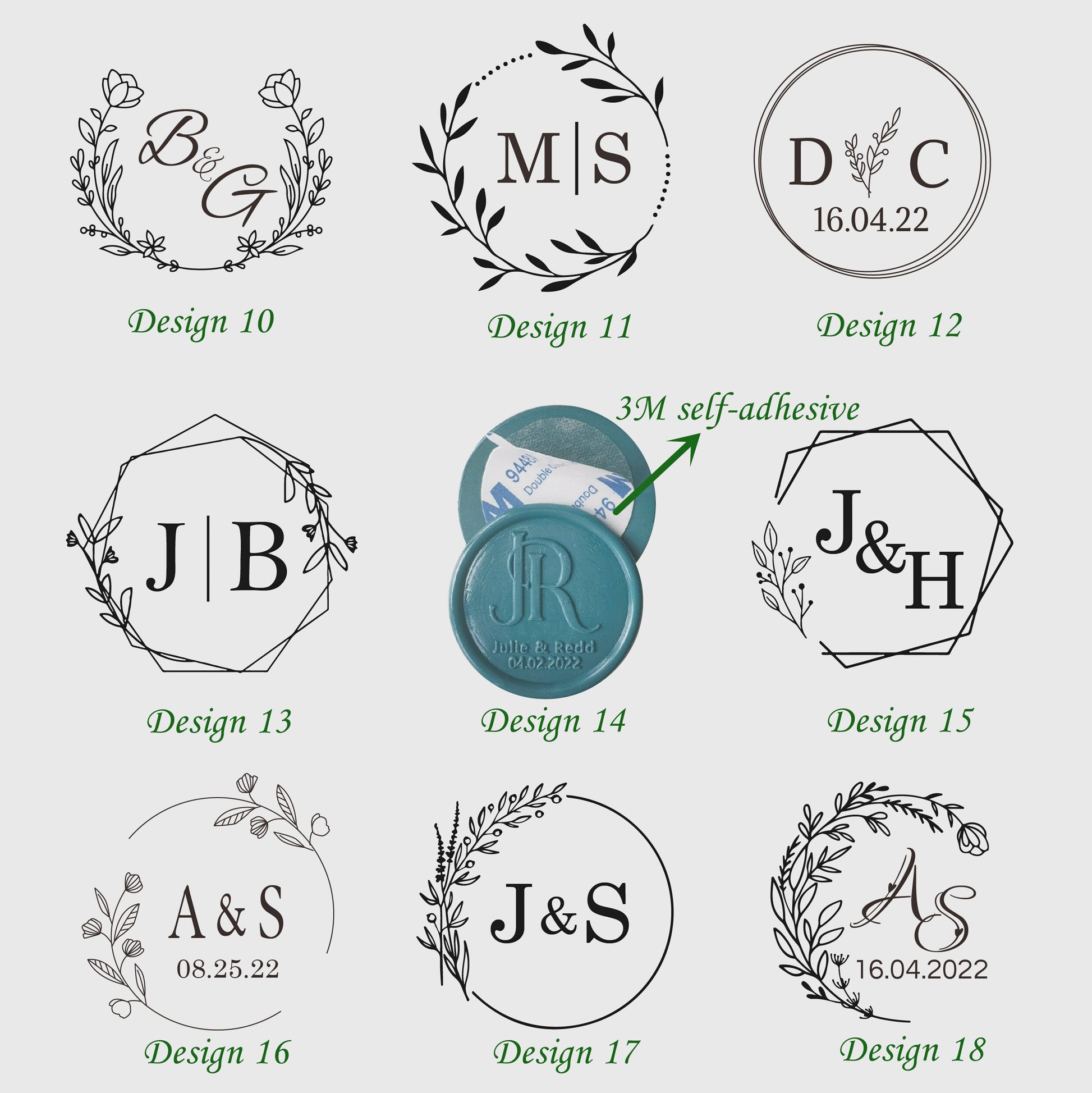 Custom Self-Adhesive Wax Seals, Wax Seal Stickers, Wedding Wax Seal Stickers, Monogram Self-Adhesive Wax Seal Stickers, Custom Wax Seals
