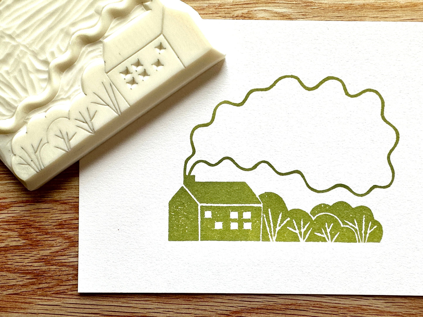 Farmhouse Rubber Stamp | Hand Carved Stamp | Crafting & Card Making
