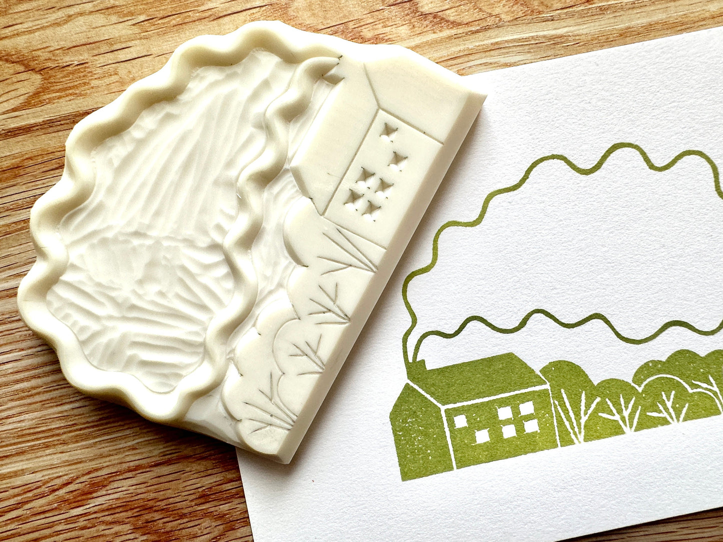 Farmhouse Rubber Stamp | Hand Carved Stamp | Crafting & Card Making