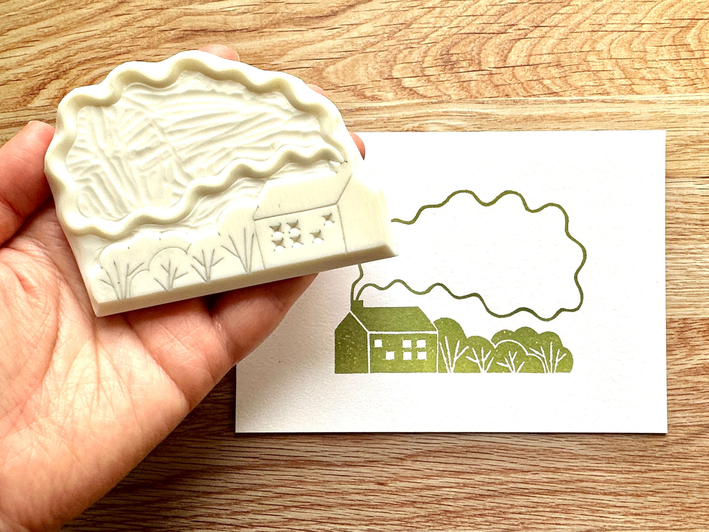 Farmhouse Rubber Stamp | Hand Carved Stamp | Crafting & Card Making