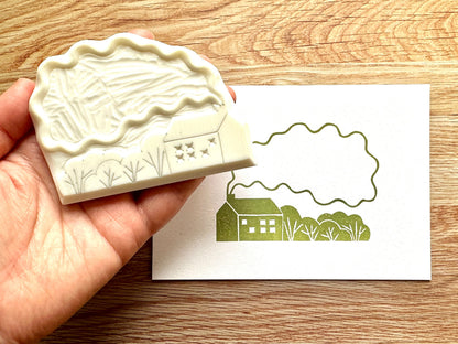 Farmhouse Rubber Stamp | Hand Carved Stamp | Crafting & Card Making