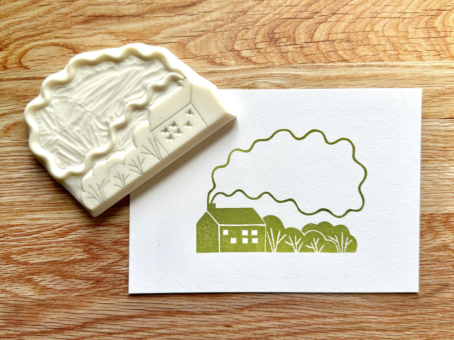 Farmhouse Rubber Stamp | Hand Carved Stamp | Crafting & Card Making