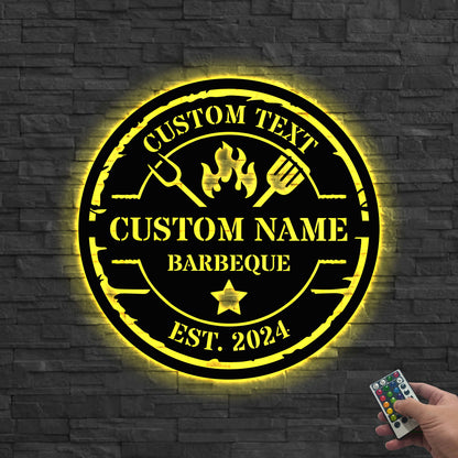 Personalized Backyard BBQ Metal Wall Art Led Light,Bbq Metal Wall Art,BBQ Sign,Custom Backyard Sign,Metal BBQ decor,Grill Sign,Outdoor Decor