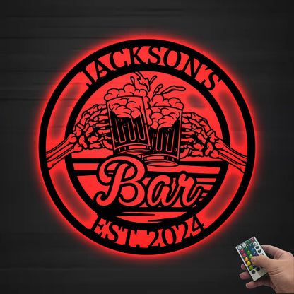 Custom Beer Bar Metal Wall Art LED Light Personalized Beer Mug Cheers Name Sign Home Decor Home Bar Sign Bar Pub Decor Patio Sign Dad Gifts