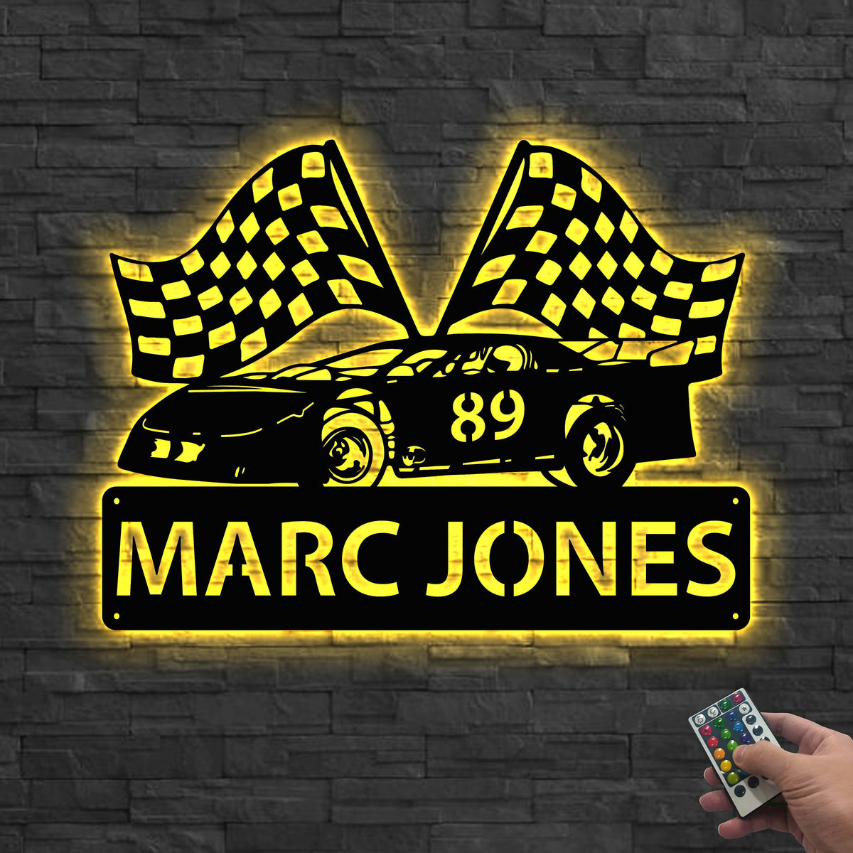 Custom Racing Car Metal Sign LED lights, Race Car Sign, Garage Decor, Racing Car Metal Wall Art, Gift for Dad, Garage sign,Man cave sign