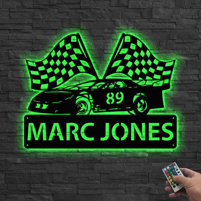 Custom Racing Car Metal Sign LED lights, Race Car Sign, Garage Decor, Racing Car Metal Wall Art, Gift for Dad, Garage sign,Man cave sign