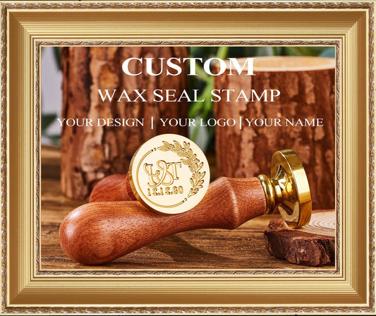 Custom Wedding Initials Wax Seal Stamp Kit - Personalized Brass Wax Stamps with Wooden Handle, Stove Gift Box Kit, Wax Seal Kit Custom