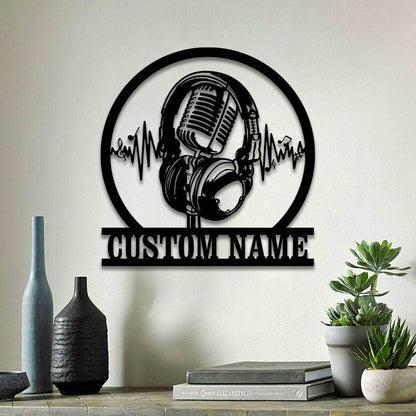 Custom Music Audio Studio Metal Wall Art LED, Music Studio Decor, Personalized Microphone Headphones Name Sign, Home Decor, Music Room Decor