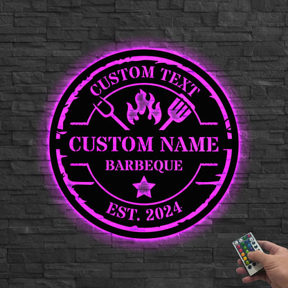 Personalized Backyard BBQ Metal Wall Art Led Light,Bbq Metal Wall Art,BBQ Sign,Custom Backyard Sign,Metal BBQ decor,Grill Sign,Outdoor Decor