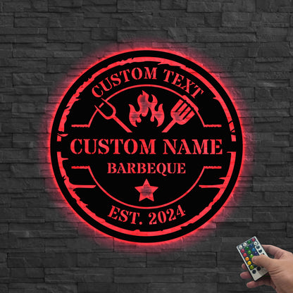 Personalized Backyard BBQ Metal Wall Art Led Light,Bbq Metal Wall Art,BBQ Sign,Custom Backyard Sign,Metal BBQ decor,Grill Sign,Outdoor Decor
