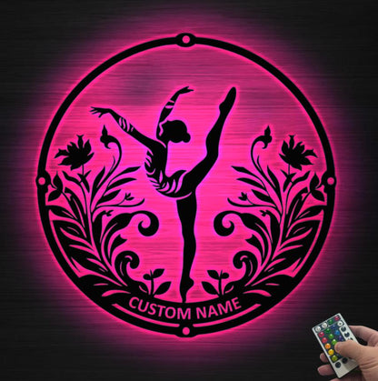 Custom Female Gymnastics Metal Wall Art LED Light Personalized Girl Gymnast Name Sign Home Decor Gymnastics Decor Gymnastics Gift for her